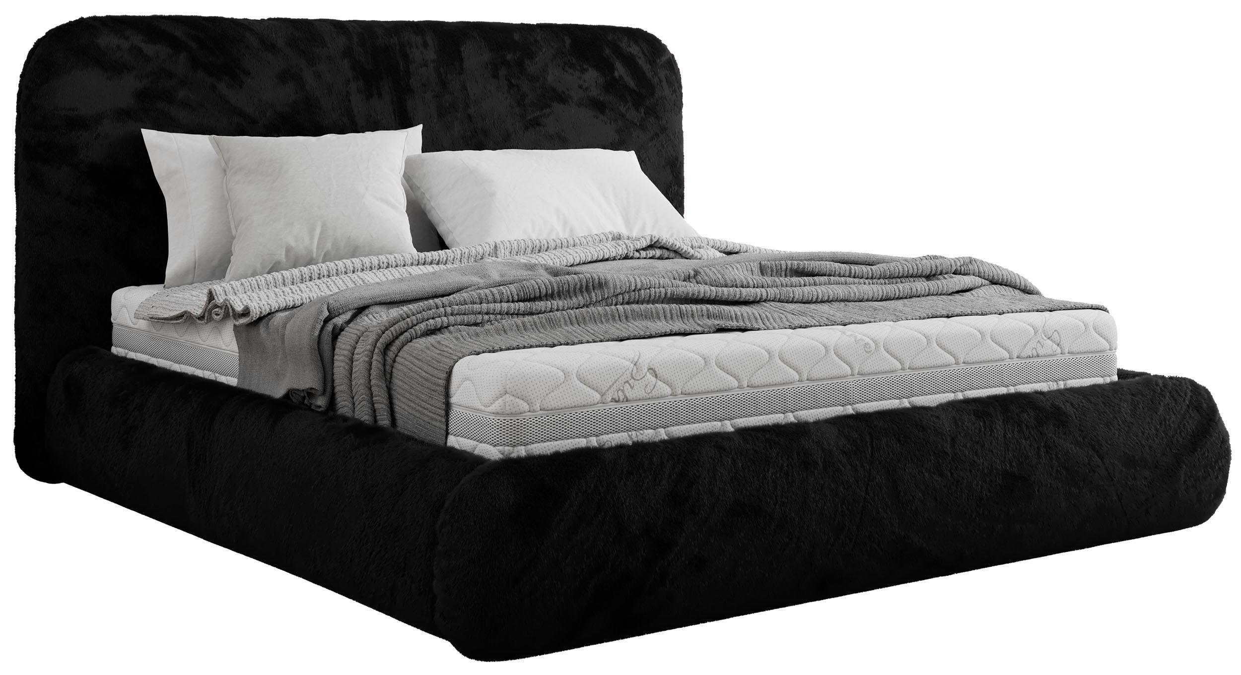 POLSTERBETT BENEA CLASSIC 160/200 - Schwarz Plüsch - Schaum-Matratze - Schwarz, Textil (160/200cm) - MKS