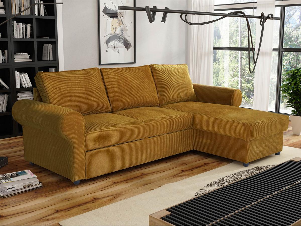 ECKSOFA Monaco Cord - Schwarz/Bronzefarben, Holz/Textil (246/155cm) - MIRJAN24