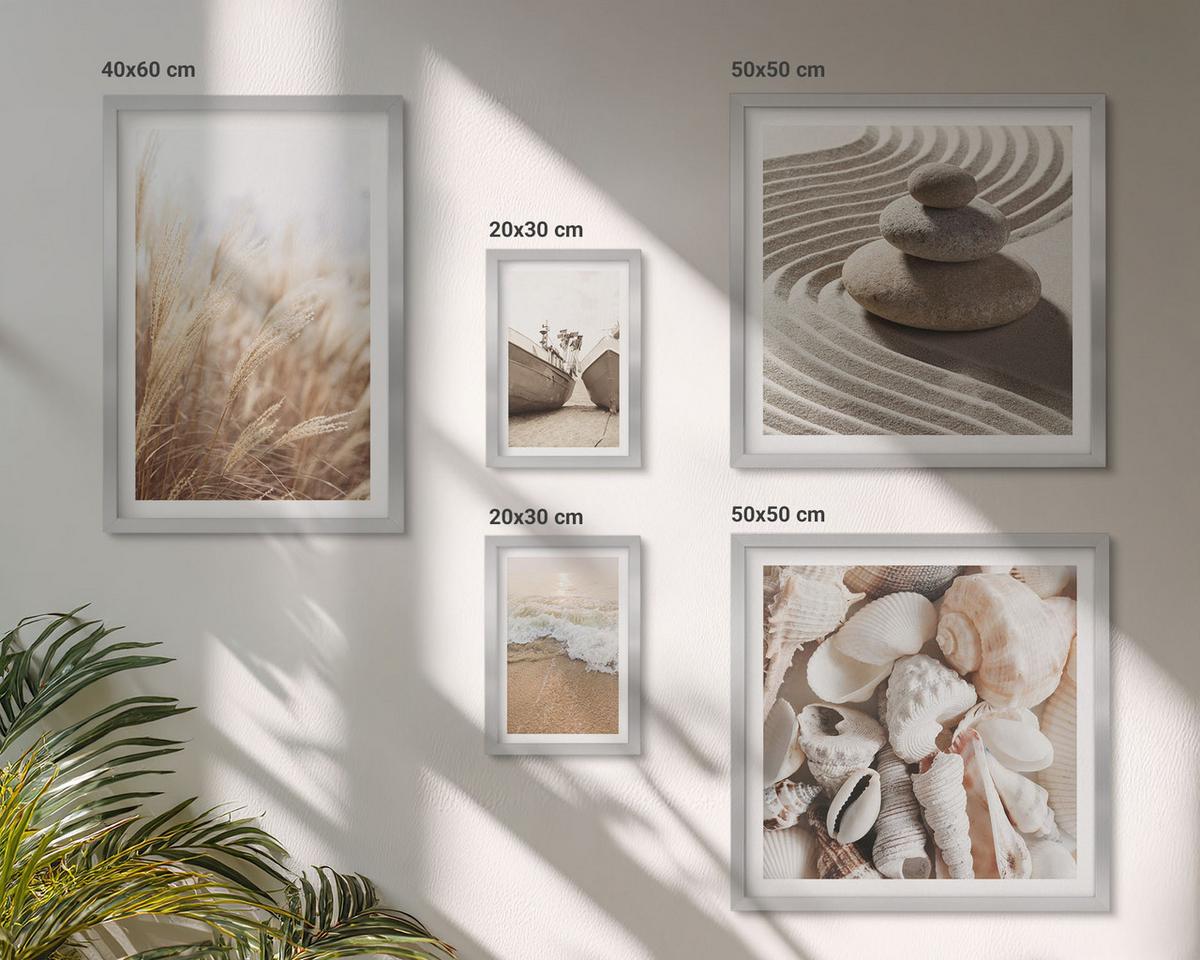 BILDER SET 5er Set - 50x50 cm & 20x30 cm & 40x60 cm Silberner Rahmen - Wolkenmeer, Traumfänger, Gras - Silberfarben, Kunststoff (40/60cm) - TULUP