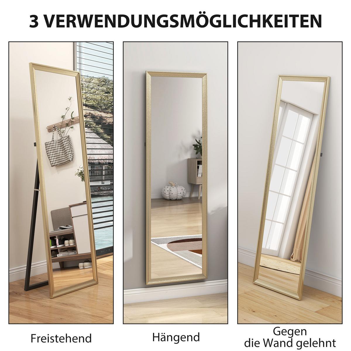 GANZKÖRPERSPIEGEL 160 x 50 cm Rechteckig Standspiegel mit Metalloptik Gold - Goldfarben, Kunststoff (50/160/4cm) - HOMCOM
