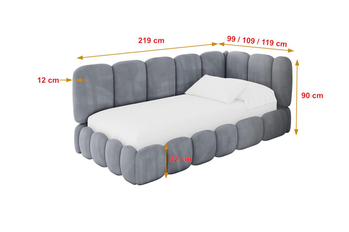 EINZELLBETT Jugendbett mit Bettkasten, Links - AVRY 80x200 Grau - Grau, Holzwerkstoff/Textil (80/200cm) - ALTDECOR