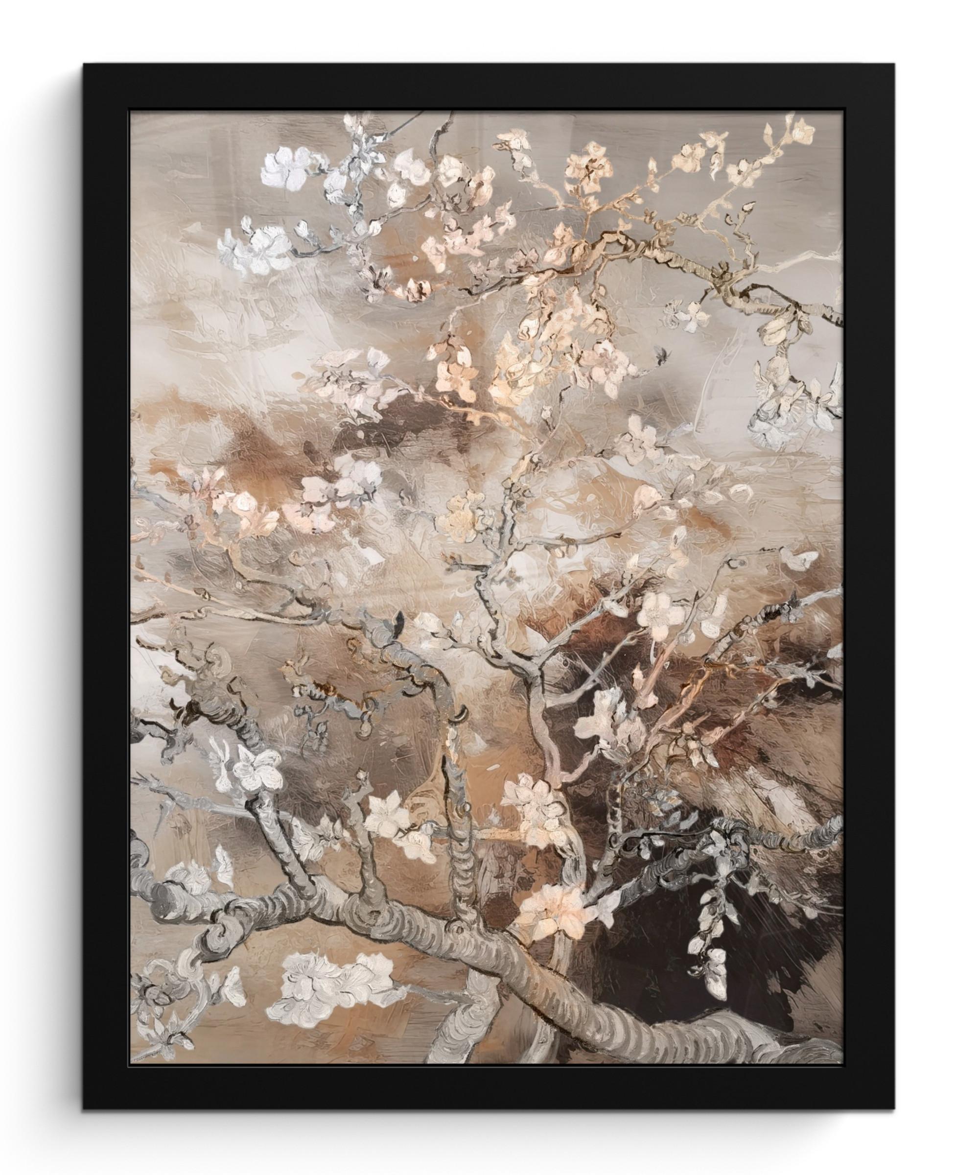 POSTER MIT RAHMENGERAHMTES BILD Mandelblüte - Kunst - Van Gogh - Beige - Abstrakt Bilderrahmen 30x40 cm - Braun, Papier (30/40cm) - MuchoWow