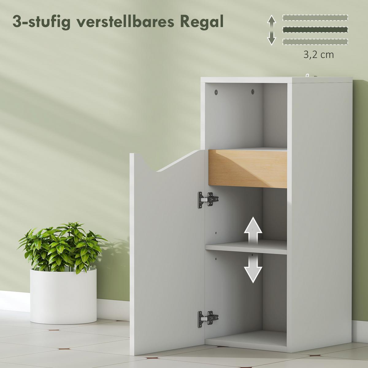 BADEZIMMERSCHRANK Schmal Badschrank mit Verstellbaren Ablagen, offenem Fach - Weiß, Holzwerkstoff (30/71.5/30cm) - HOMCOM