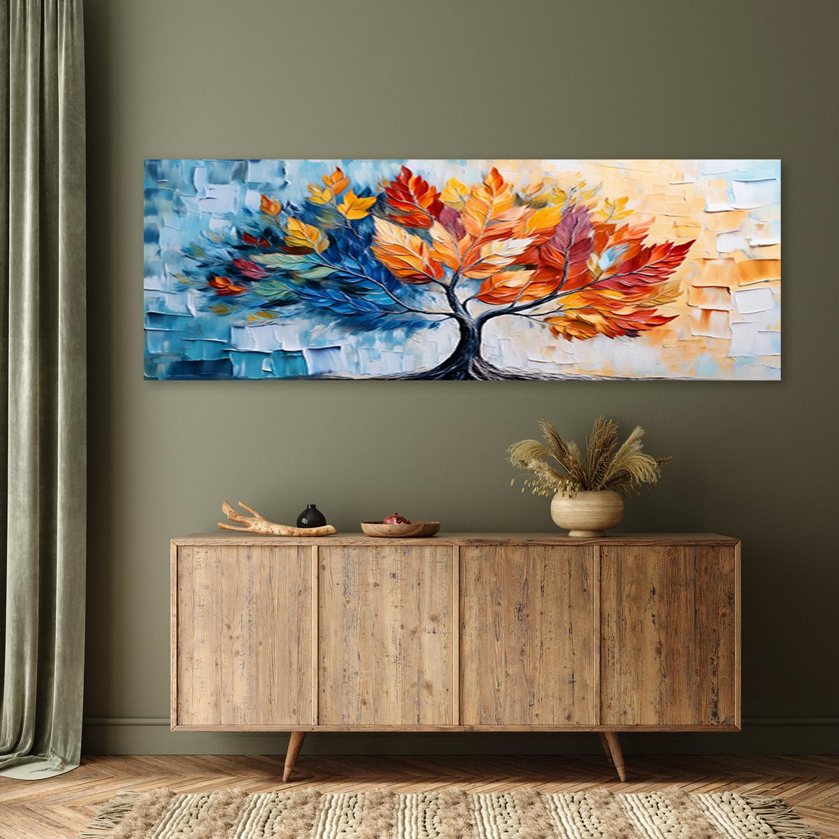 WANDBILD liebesbaum verlässt bunte pflanzen - Multicolor, Textil (90/30cm) - Feeby