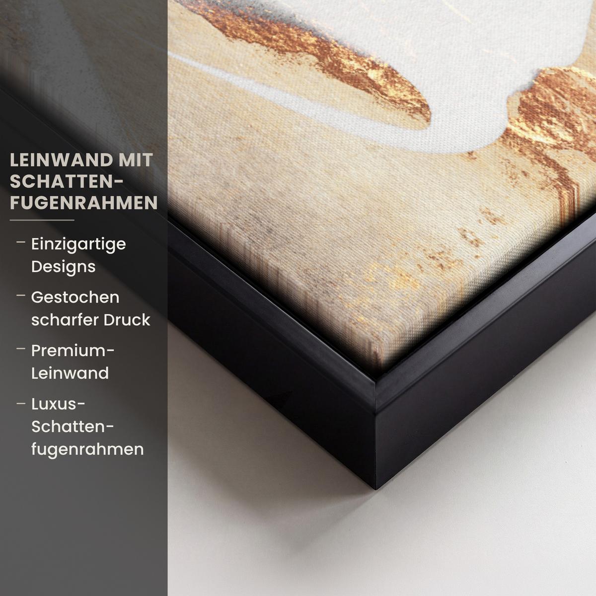 LEINWAND Bilder mit Rahmen - Luxus - Abstrakt - Gold - Weiß - 60x80 - Goldfarben, Textil (60/80cm) - MuchoWow