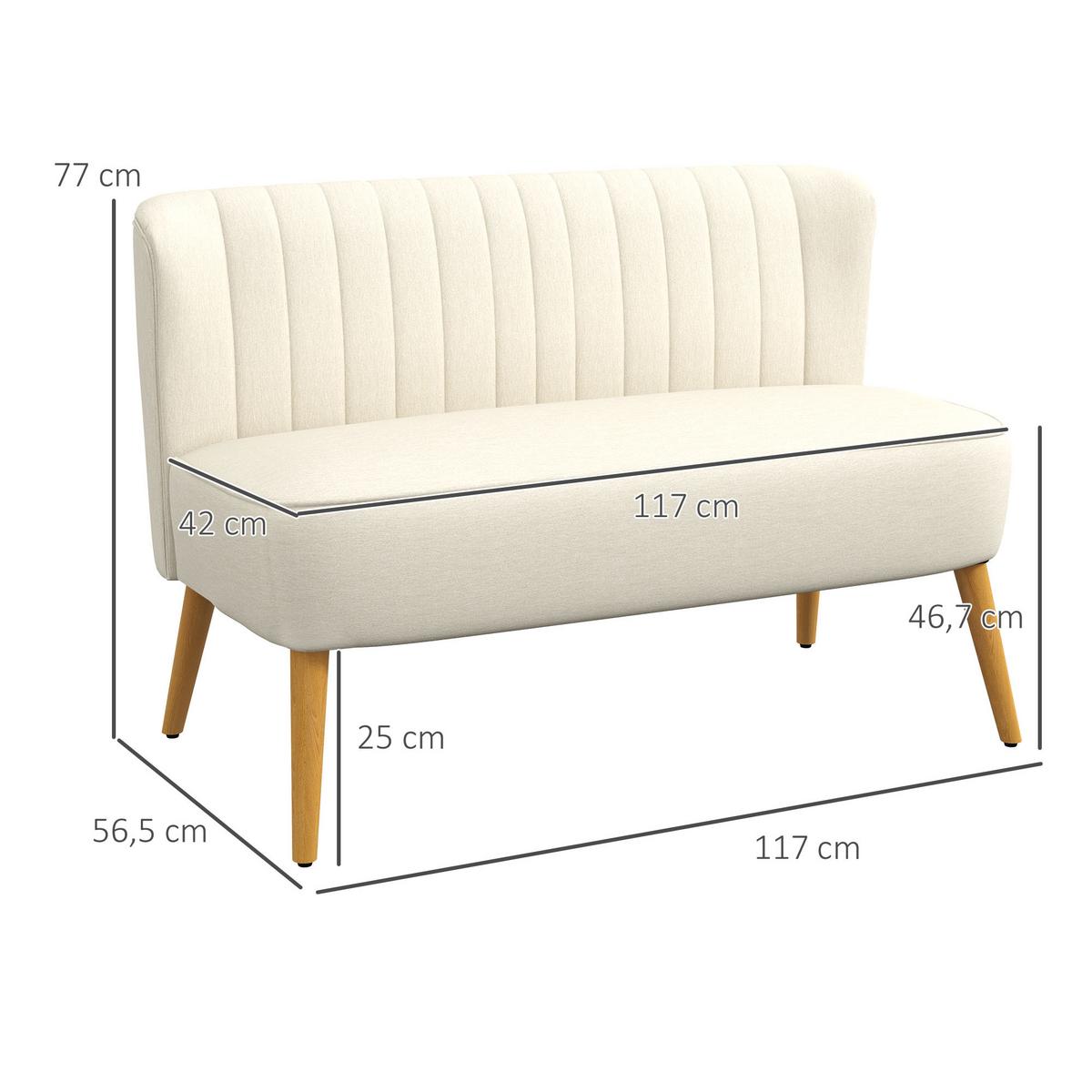 SOFA Polyester Cremeweiß - Creme/Weiß, Holz/Textil (56.5/77/117cm) - HOMCOM