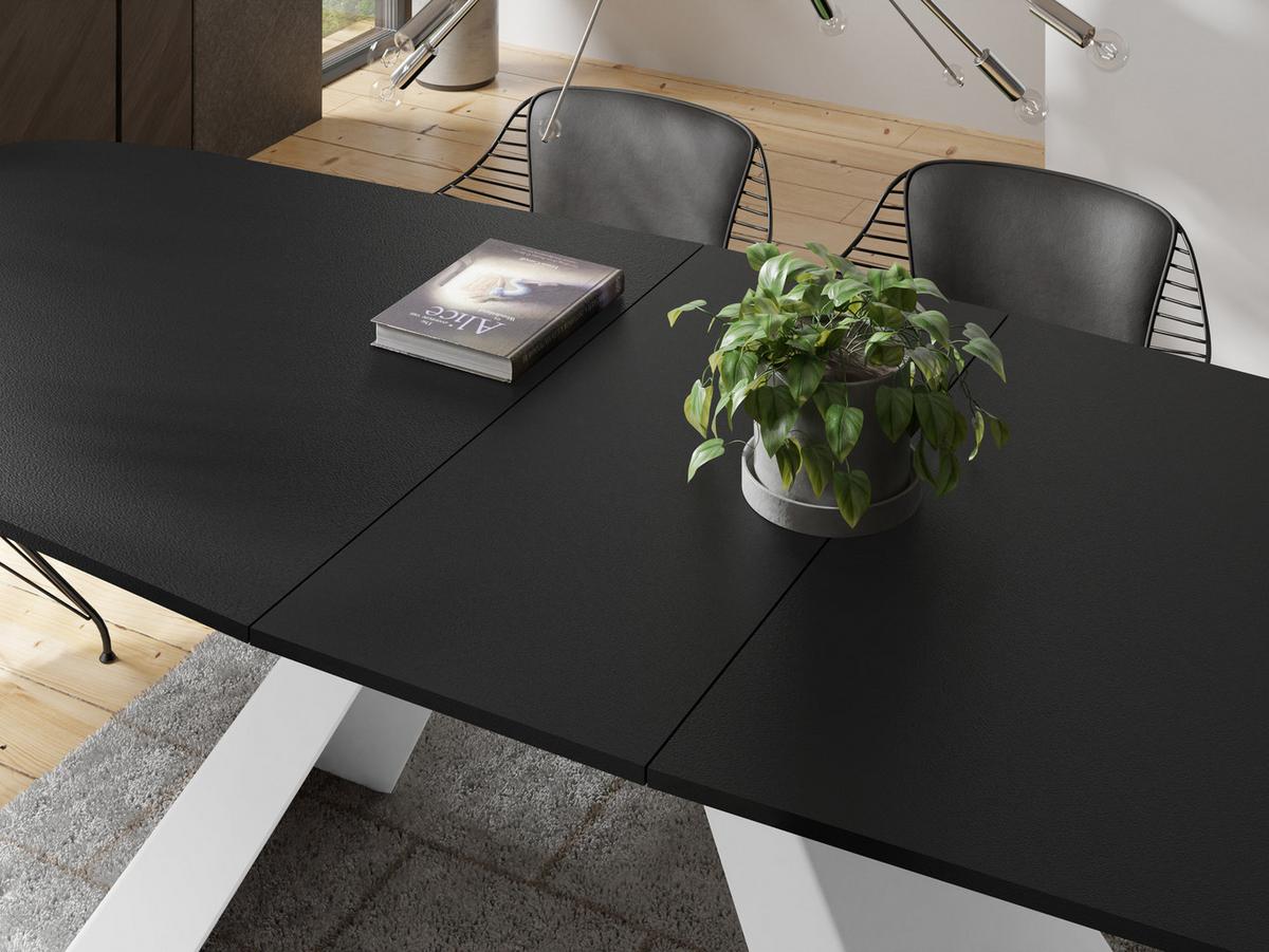 ESSTISCH Monte Weiß rechteckig ausziehbar, Schwarz 160-200/80/76 cm - Schwarz/Weiß, Holzwerkstoff/Metall (80/198/76cm) - WFL GROUP