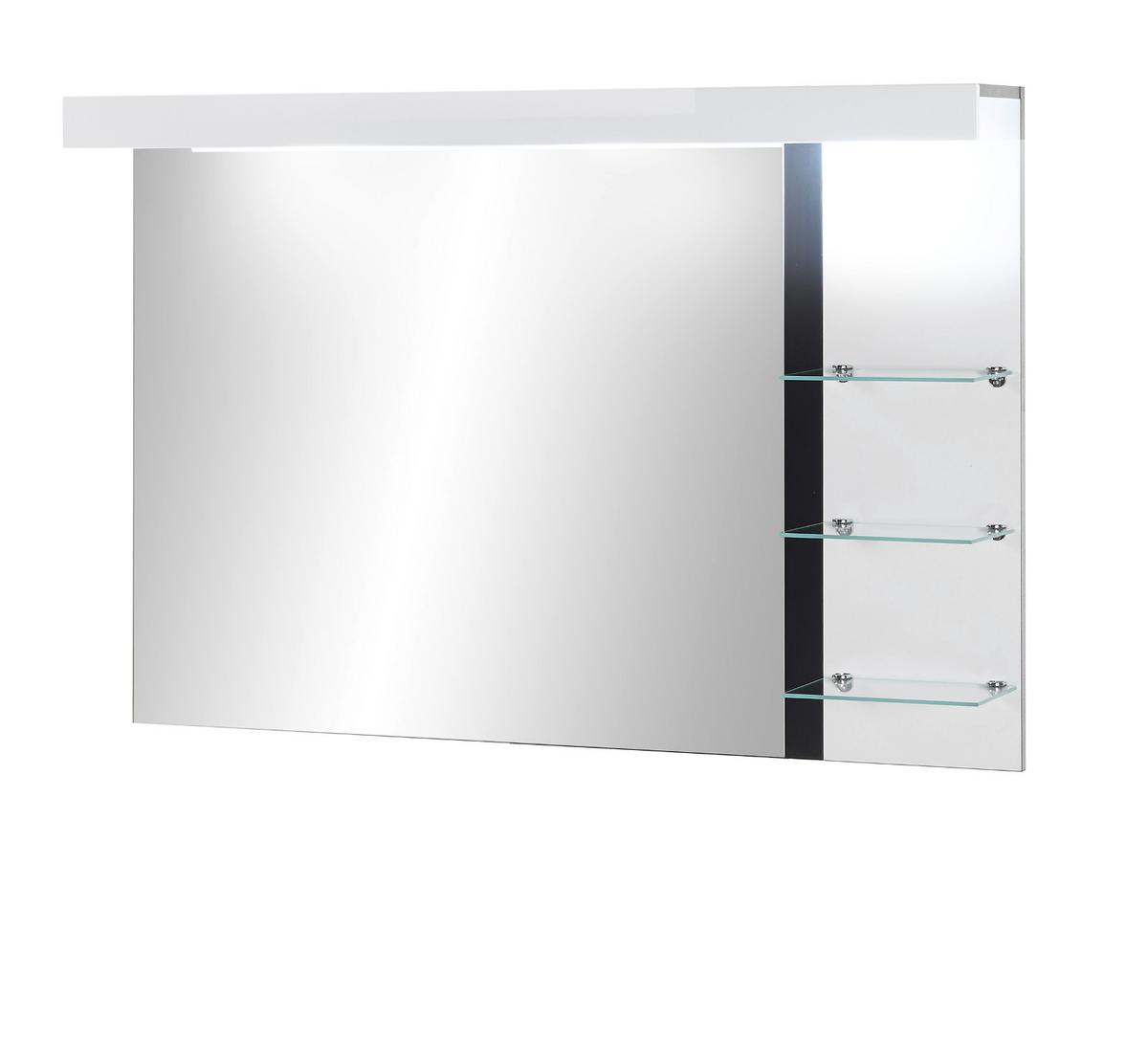 BADSPIEGEL weiß Hochglanz schwarz, Badspiegel mit Ablage LED Beleuchtung, 120 x 85 cm, Design-D - Weiß Hochglanz, Holzwerkstoff (120/85/20cm) - Furn.Design
