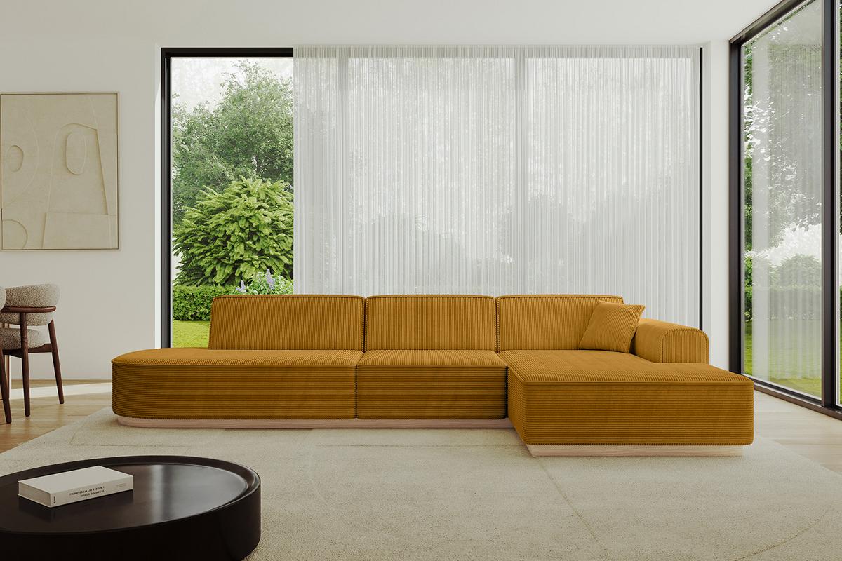 ECKSOFA Ottomane Rechts IREA-L2 - 327x165x80 cm Senfgelb - Grün, Holzwerkstoff/Textil (327/165cm) - ALTDECOR