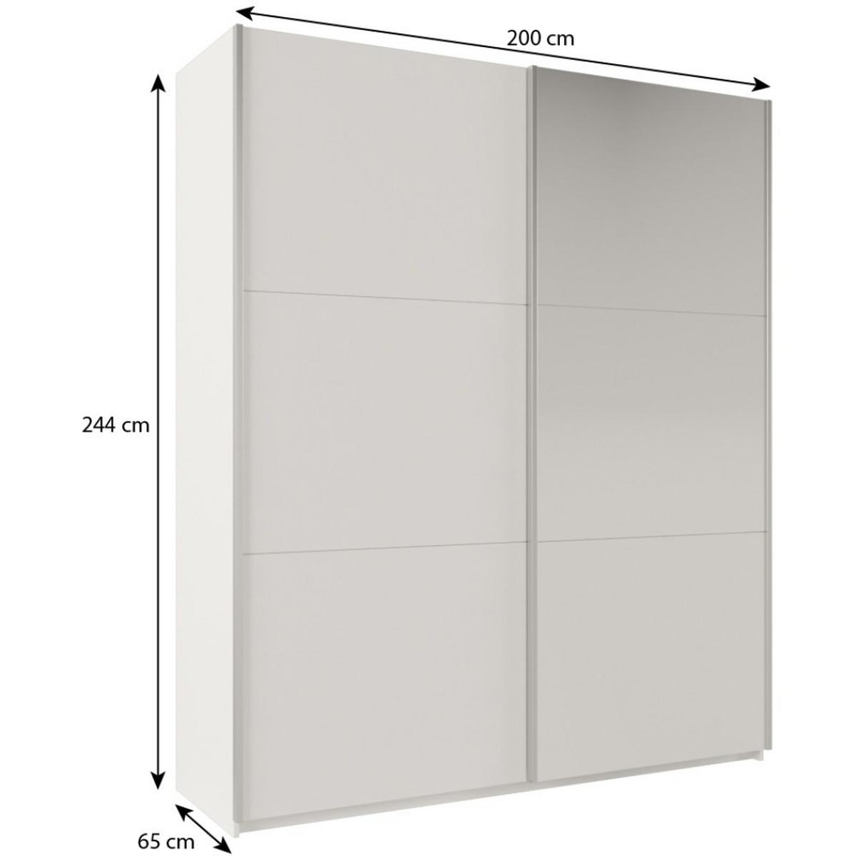 SCHWEBETÜRENSCHRANK Rossa mit 2 Türen und Spiegel, 200 cm, Platinfarben - Platinfarben, Holzwerkstoff (200/244/65cm) - Beautysofa