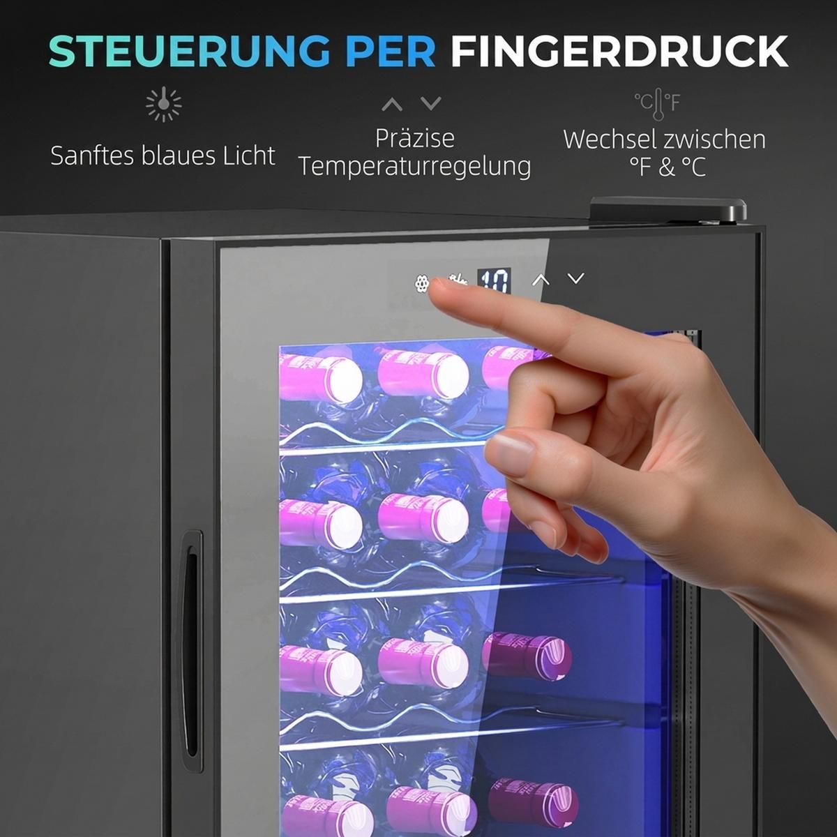WEINKÜHLSCHRANK Metall Hartglas Schwarz - Schwarz, Metall (45/64/43cm) - HOMCOM