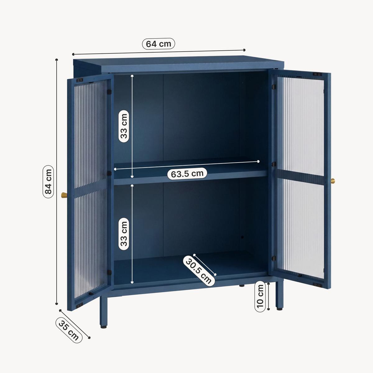 VITRINE Säkylä - Blau/Transparent, Glas/Metall (64/84/35cm) - [en.casa]