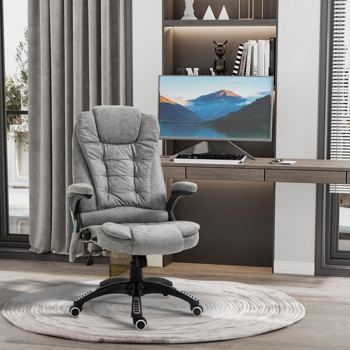MASSAGE-BÜROSTUHL mit Wippfunktion, Schreibtischstuhl mit Heizfunktion, Grau - Schwarz/Grau, Kunststoff/Textil (74/116/67cm) - Vinsetto