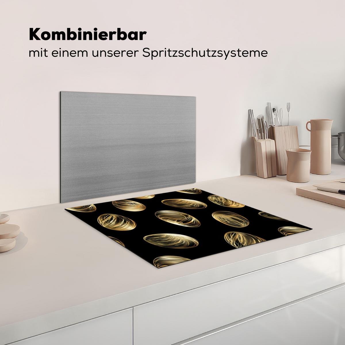 HERDABDECKPLATTE Eier - Gold - Muster Abdeckung Ceranfeld 58.3x51.3 cm - Schwarz, Kunststoff (58.3/51.3/0.2cm) - MuchoWow