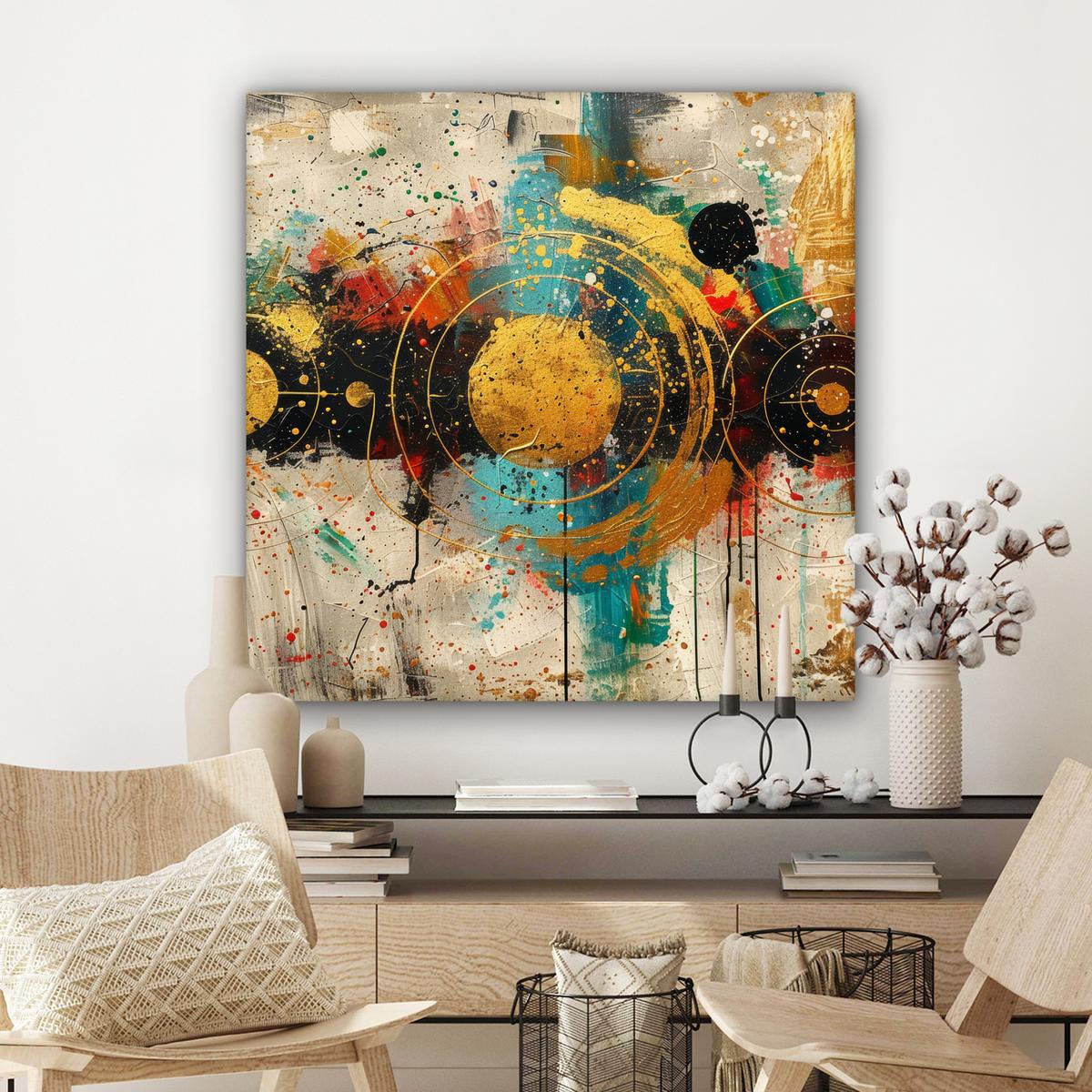 LEINWANDBILD Abstrakt - Kunst - Gold - Modern Deko Groß 90x90 cm - Multicolor, Textil (90/90cm) - MuchoWow