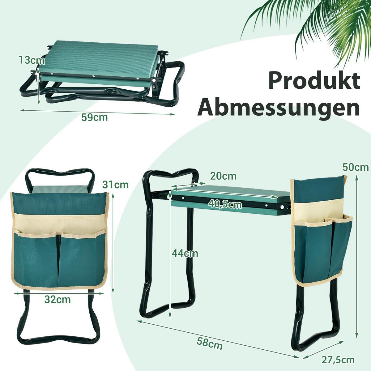 KNIEBANK Grün - Grün, Metall (58/50/27.5cm) - COSTWAY