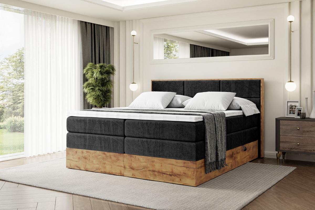 BOXSPRINGBETT mit Matratze H3|H4 und Lattenrost - LOLLI1 KING-120x200 - Schwarz Casablanca - Schwarz, Holzwerkstoff (120/200cm) - ALTDECOR