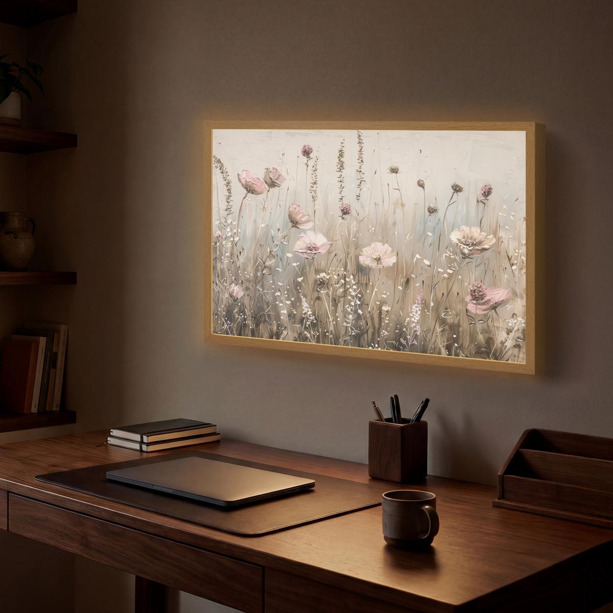 WANDLEUCHTE MIT AKKU Blumen - Rosa - Modern - Beige 60x40 cm - Altrosa, Holzwerkstoff (60/40/8cm) - OnlyWow
