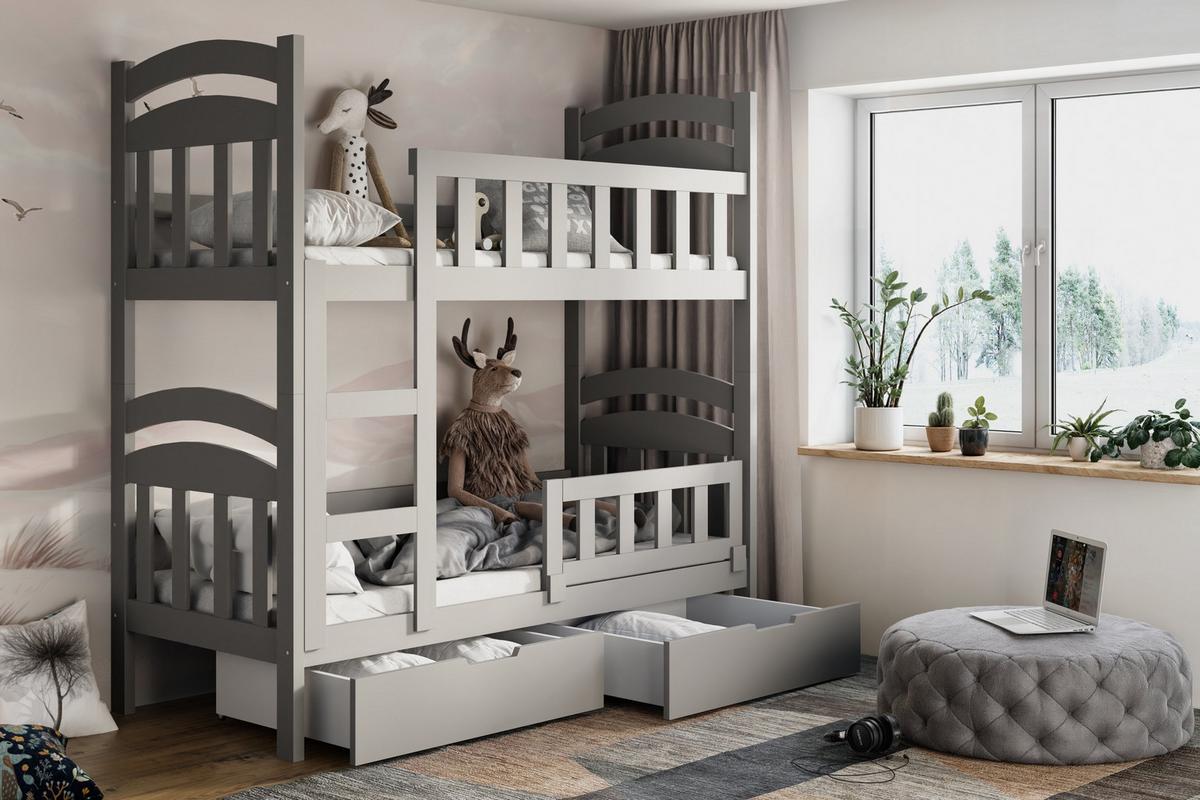 ETAGENBETT DUMBO mit Bettkasten 75x160 cm Grau - Grau, Holz (75/160cm) - MASSENO