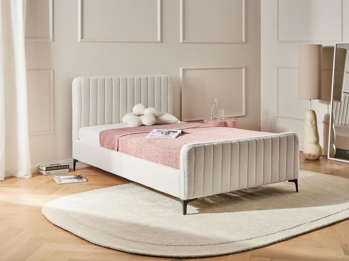 BETT mit Lattenrost 120/200 cm Cremeweiß Lunan - Schwarz/Weiß, Textil (120/200cm) - Beliani
