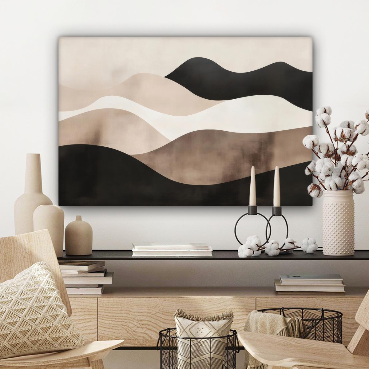 LEINWANDBILD Abstrakt - Landschaft - Wellen - Cremefarben Gemälde 60x40 cm - Cappuccino, Textil (60/40cm) - MuchoWow