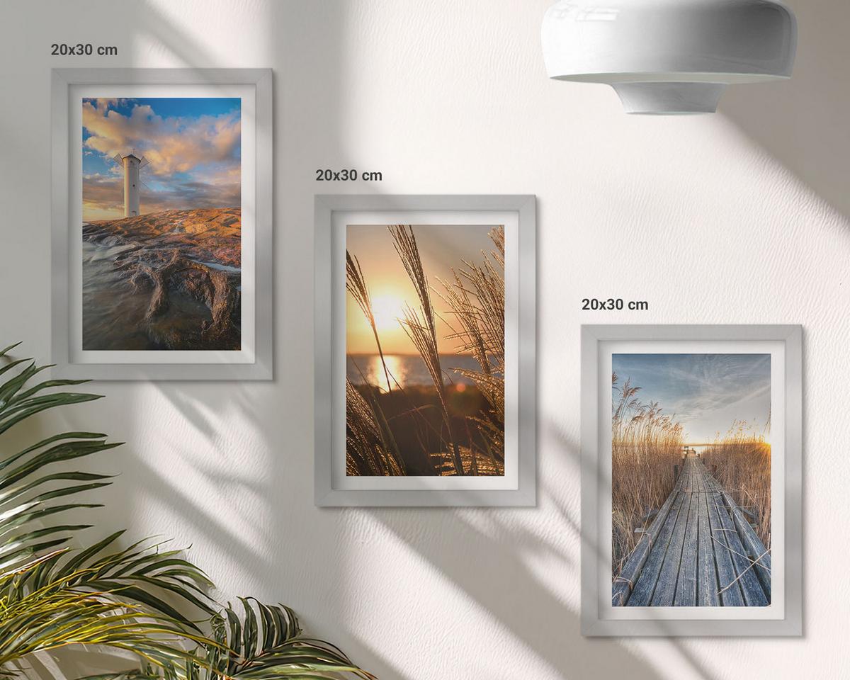 BILDER SET 3er Set - 20x30 cm Silberner Rahmen - Leuchtturm-Grassteg - Silberfarben, Kunststoff (20/30cm) - TULUP