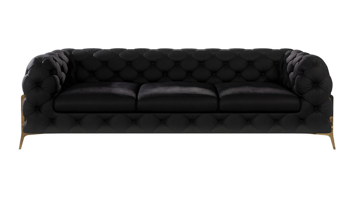 CHESTERFIELD-SOFA 3-Sitzer Lexi Schwarz Samt - Goldfarben/Schwarz, Holz/Textil (243/75/100cm) - S-Style Möbel