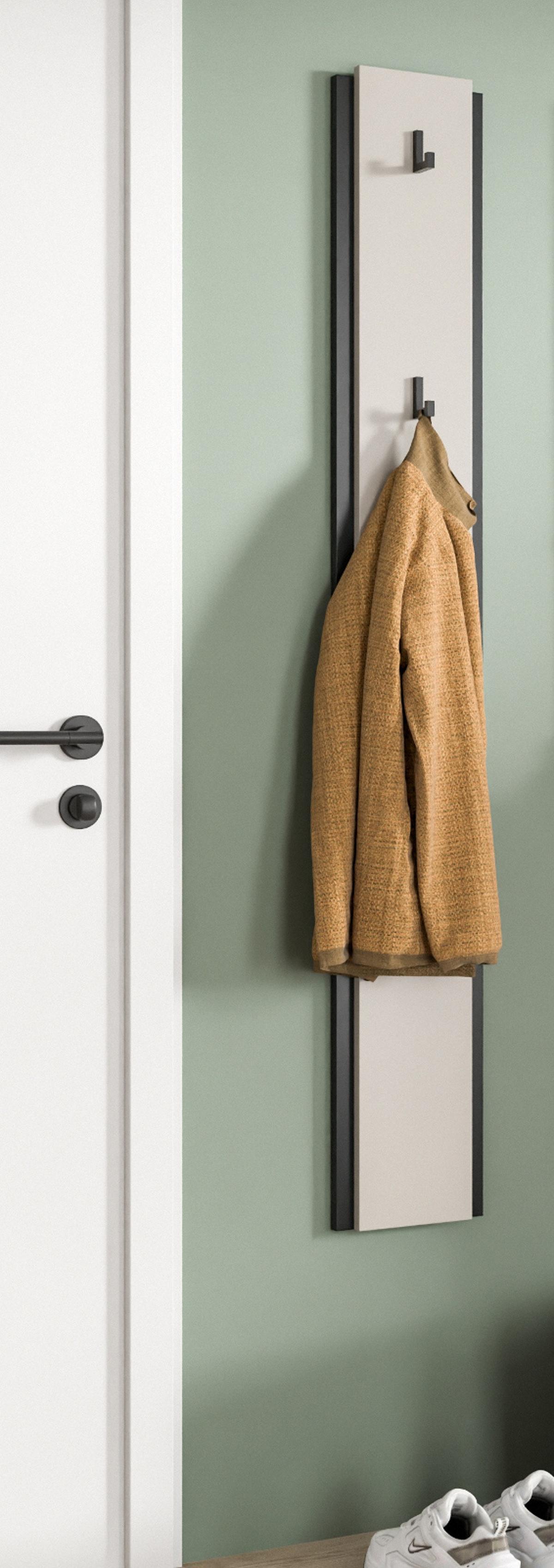 GARDEROBENPANEEL Kaschmir 21 x 150 cm, Wandgarderobe mit 3 Haken - Kaschmir/Schwarz, Holzwerkstoff (21/150/3cm) - Inn.Furn