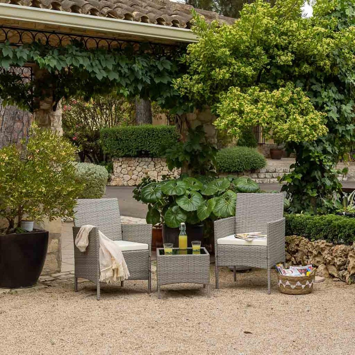 GARTENLOUNGE, 3er-Set - Grau, Naturmaterialien - Wanderlust