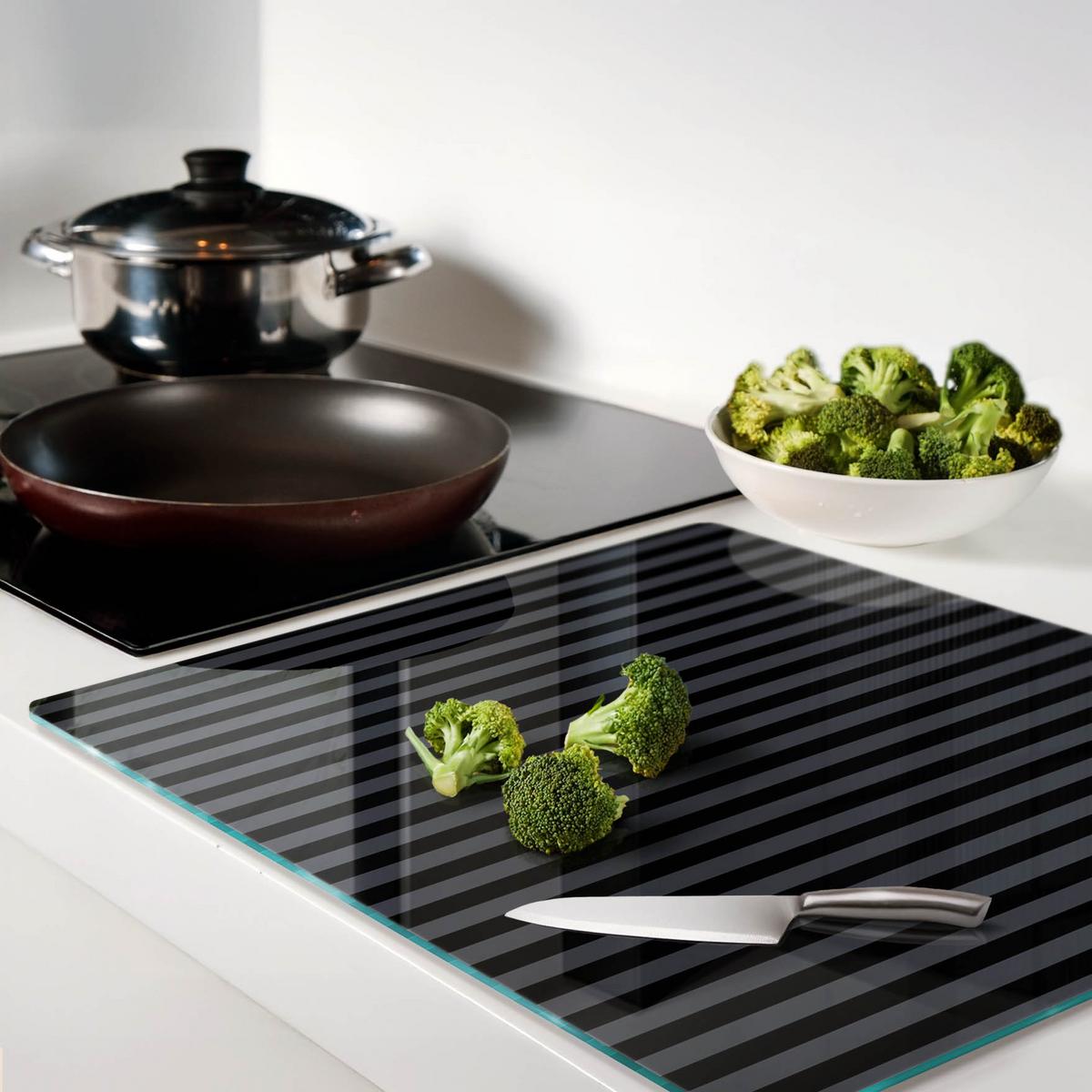 GLASPLATTE 60x52 cm Graue Streifen - Schwarz, Glas (60/0.4/52cm) - TULUP