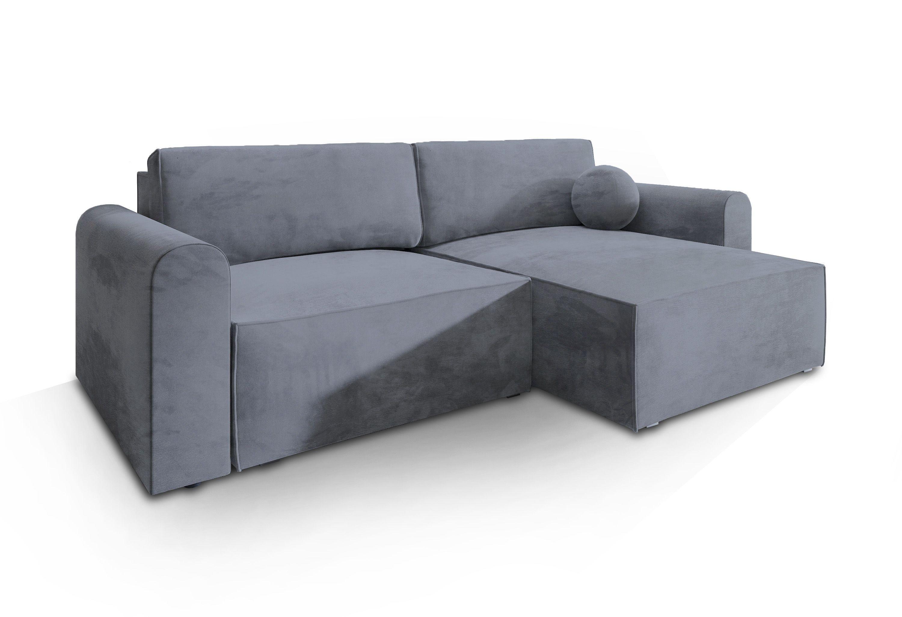 ECKSOFA FIANO M Grau Velours-Stoff mit Schlaffunktion - Grau, Holz/Kunststoff (245/148cm) - MASSENO