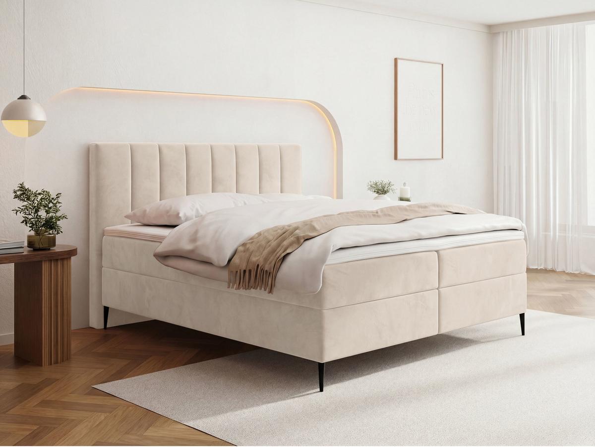 BOXBETT Allen mit Bettkasten, Samt Beige 120x200 cm – inkl. H4 Taschenfederkern Matratze & Foam Topper - Ecru/Beige, Holz/Holzwerkstoff (120/200cm) - WFL GROUP