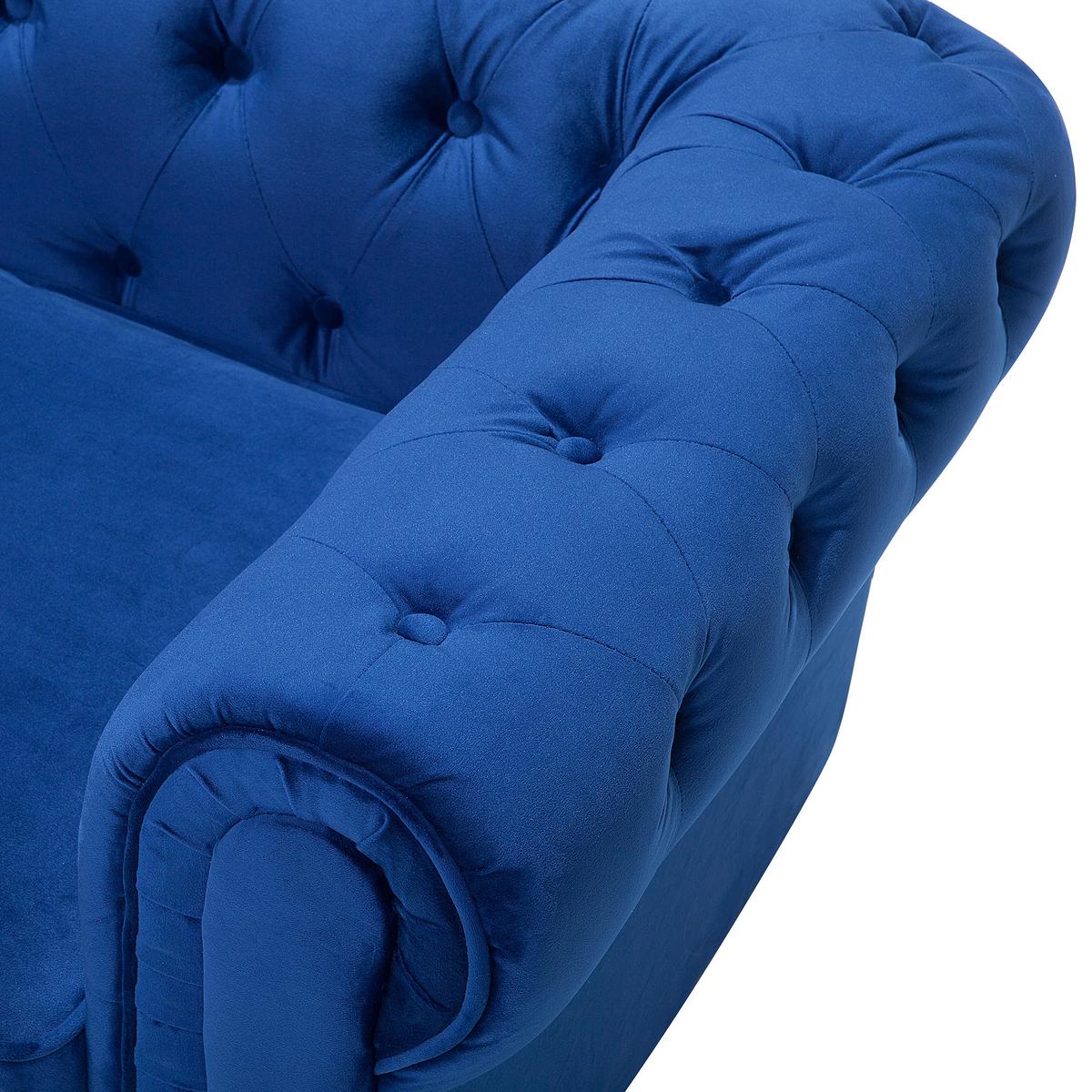 3-SITZER-SOFA Samtstoff Kobaltblau Chesterfield - Hellblau, Textil (201/70/75cm) - Beliani