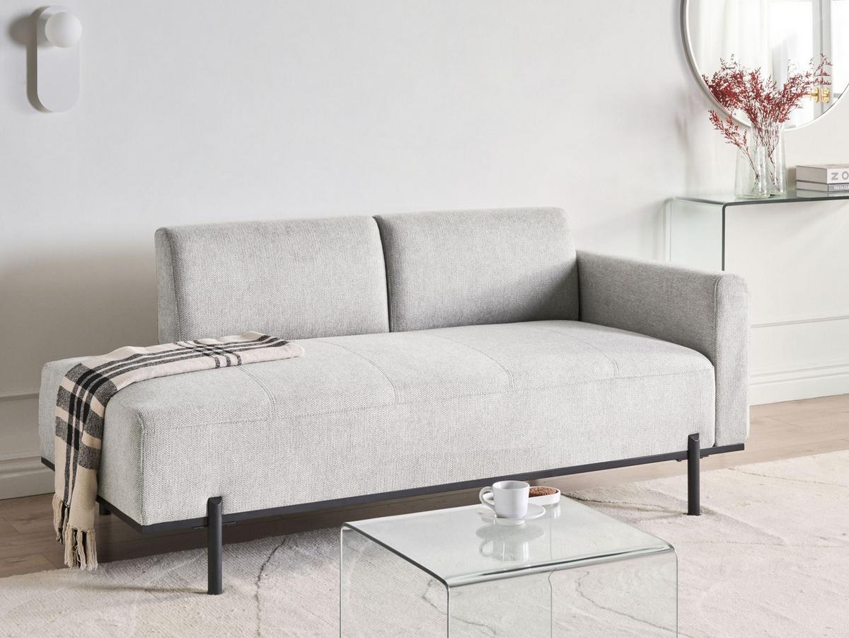 CHAISELONGUE Kunstleinen Hellgrau Savasse - Hellgrau/Schwarz, Textil (170/78/85cm) - Beliani