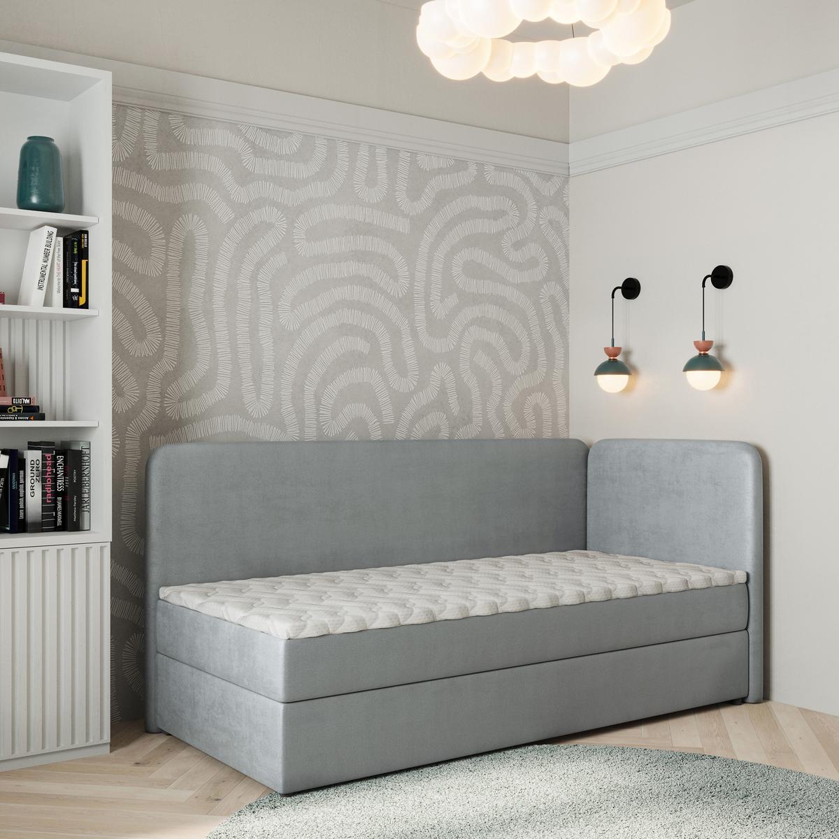 BOXBETT GINA 90x200 cm mit Matratze und Topper, H2+H3 - Hellgrau - Hellgrau, Holz (90/200cm) - MASSENO