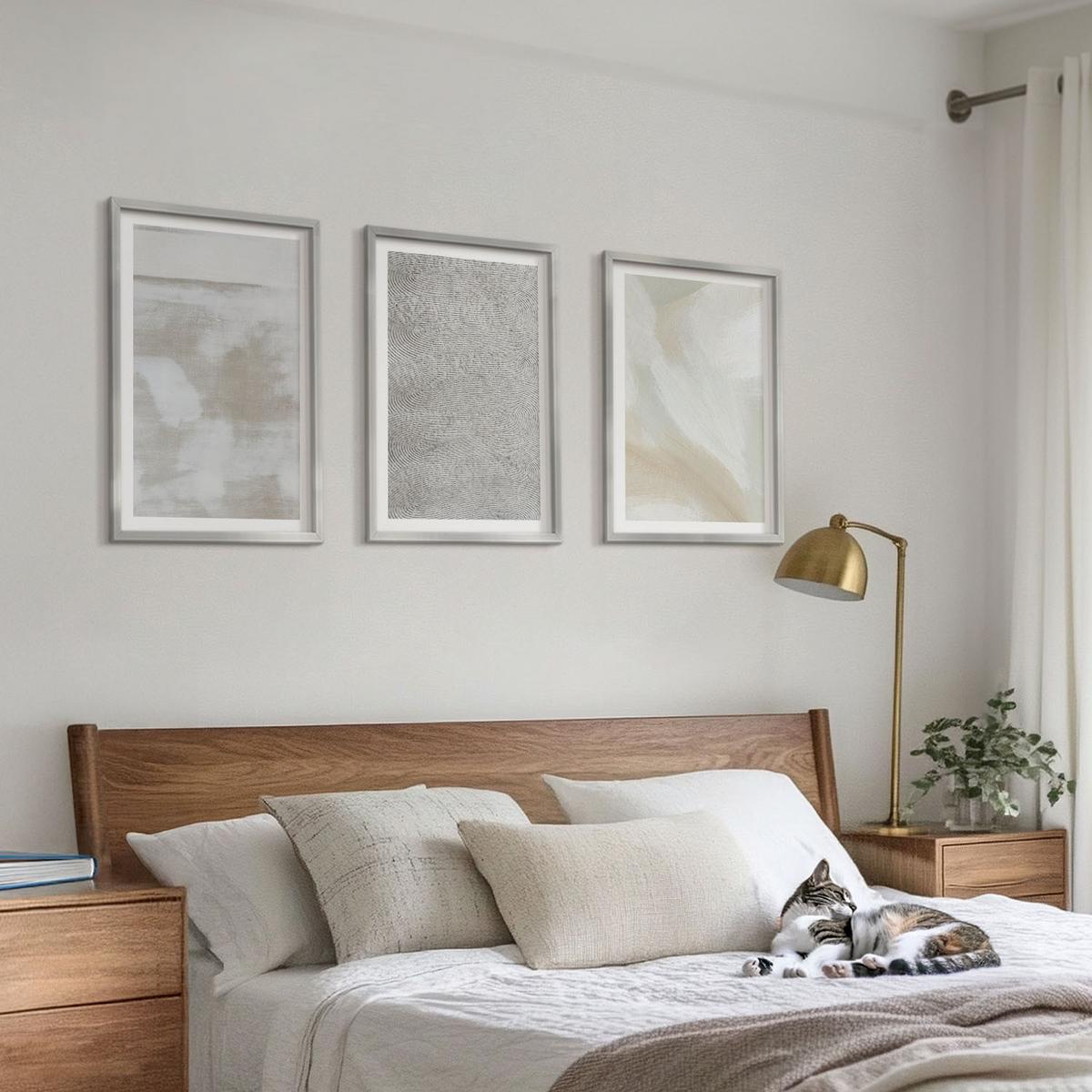BILDER SET 3er Set - 40x60 cm Silberner Rahmen - Abstraktes modernes Design - Silberfarben, Kunststoff (40/60cm) - TULUP
