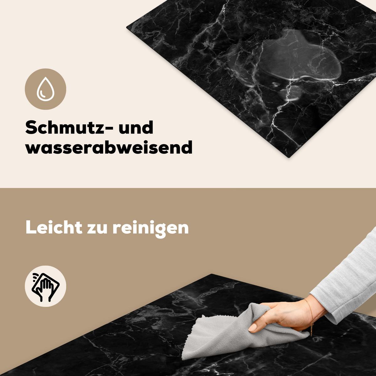 HERDABDECKPLATTE Marmor - Schwarz - Weiß - Textur - Marmoroptik Herdabdeckung Induktionsfeld 65x52 cm - Silberfarben, Kunststoff (65/52/0.2cm) - MuchoWow