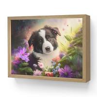 WANDLEUCHTE MIT AKKU Welpe - Sonne - Blumen - Natur - Border Collie - Hund 40x30 cm - Violett, Holzwerkstoff (40/30/8cm) - OnlyWow