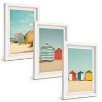 BILDER SET 3er Set - 20x30 cm Weißer Rahmen - Bunte Häuser, Strand, Sonne - Weiß, Kunststoff (20/30cm) - TULUP
