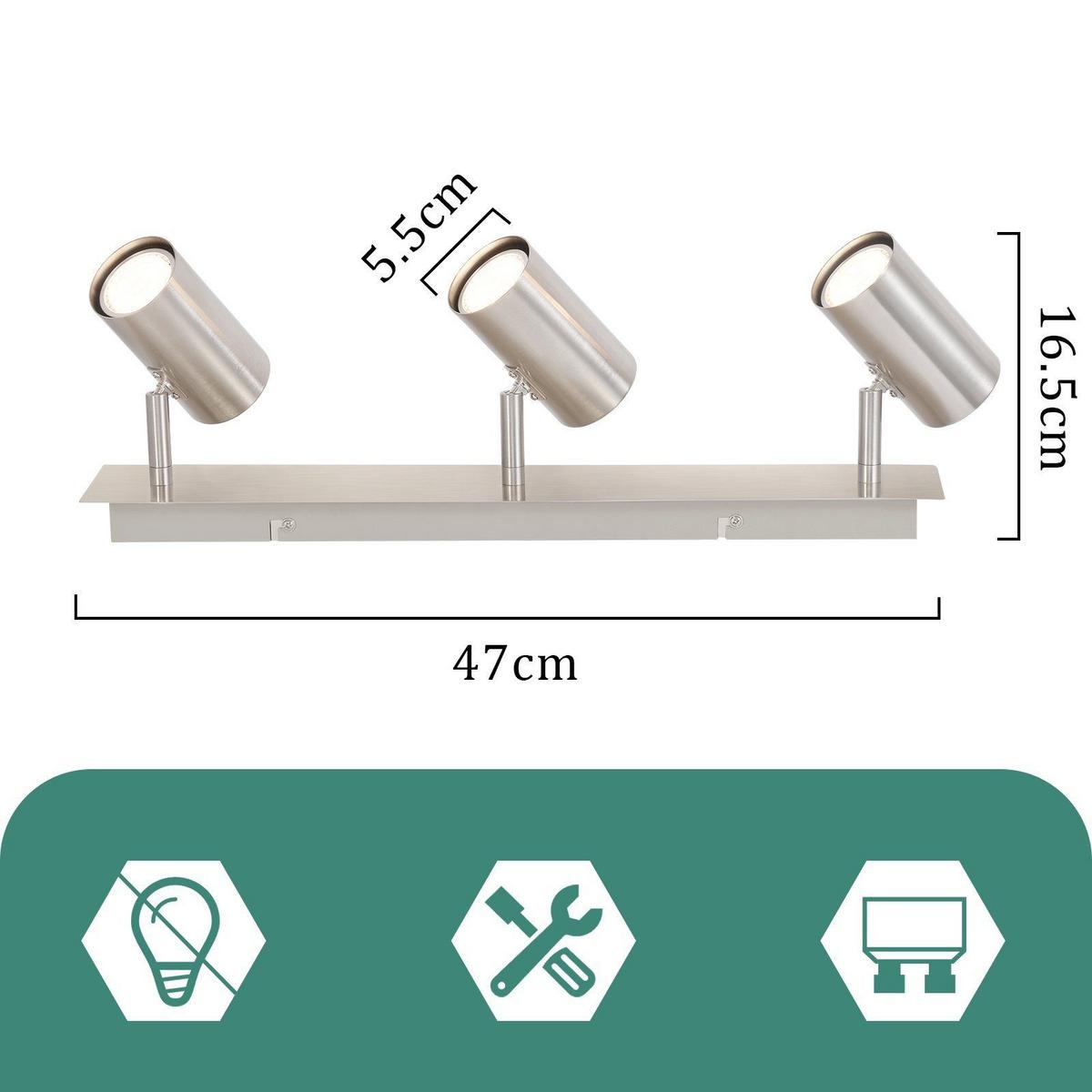 DECKENSTRAHLER Ingrid 3-flammig 47/6/17 cm - Silberfarben, Metall (47/6/17cm) - Nettlife