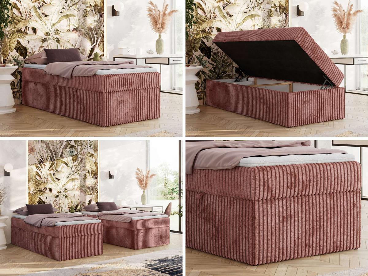 BOXBETT ZERO 90/200 - Rosa Cord - H3 - Topper T25 - Pink, Textil (90/200cm) - MKS