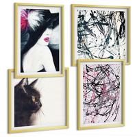 BILDER SET 4er Set - 50x50 cm & 40x60 cm Goldrahmen - Abstrakte Katzenmalereien - Goldfarben, Kunststoff (50/50cm) - TULUP