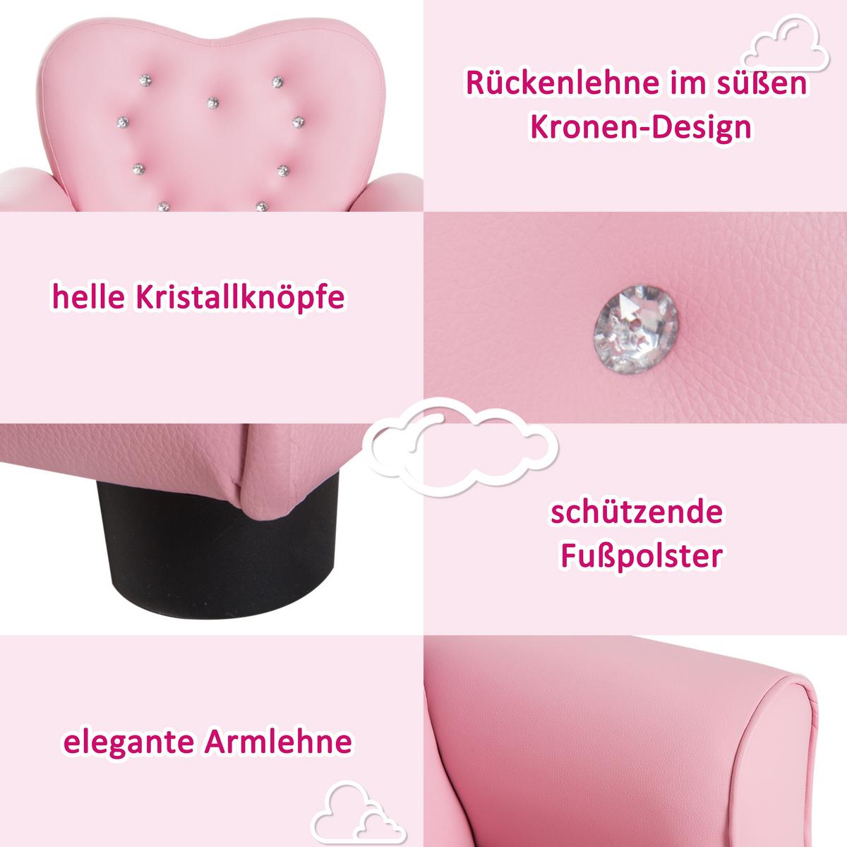 KINDERSOFA Kindersessel herzförmig Prinzessin Minisofa Kinderzimmer Sofa mit - Rosa, Kunststoff (41.5/49/59cm) - HOMCOM