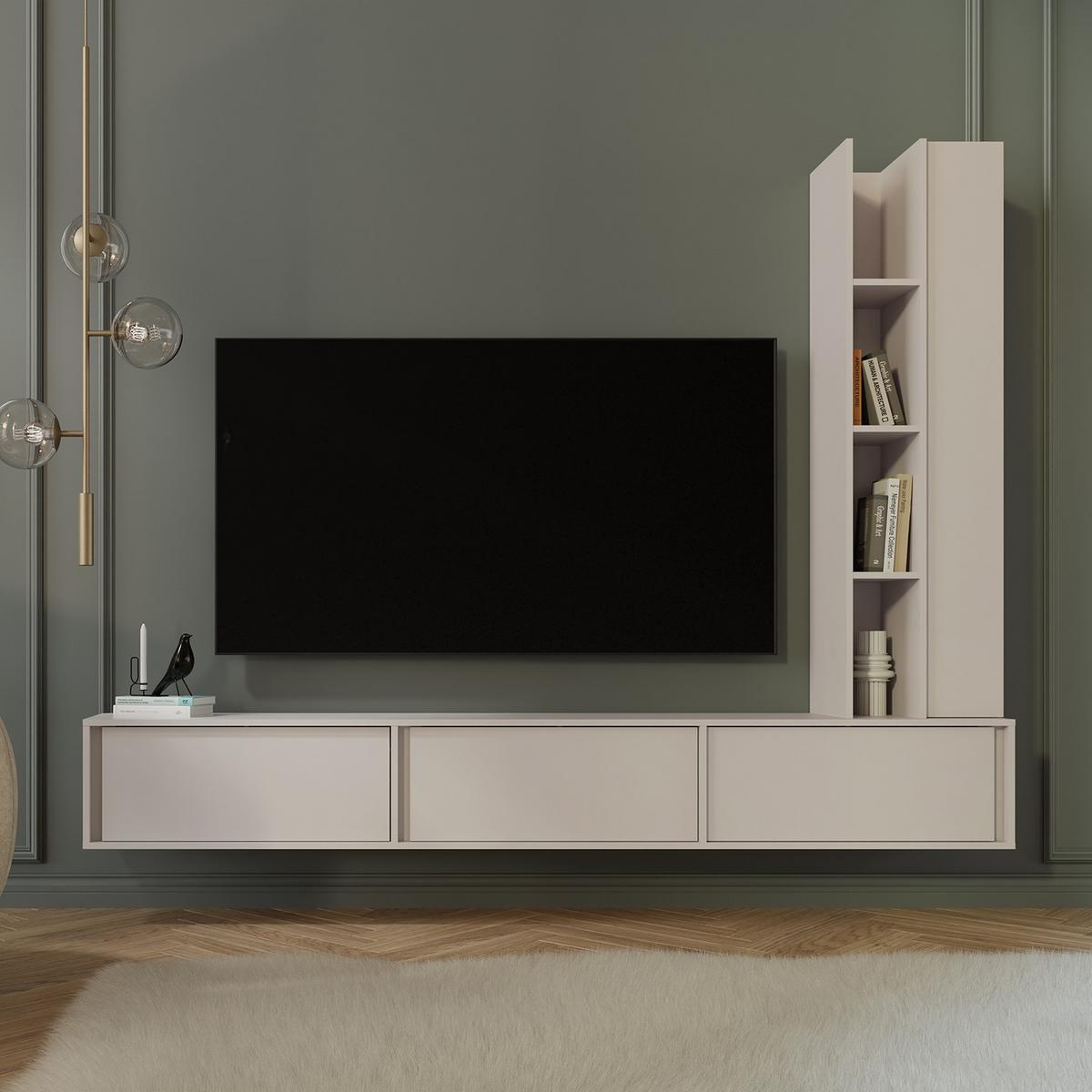 WOHNWAND Vero 2-teilig Wohnzimmer-Set mit TV-Lowboard und Hochschrank, Kaschmir - Kaschmir, Holzwerkstoff (230/185/35cm) - Beautysofa