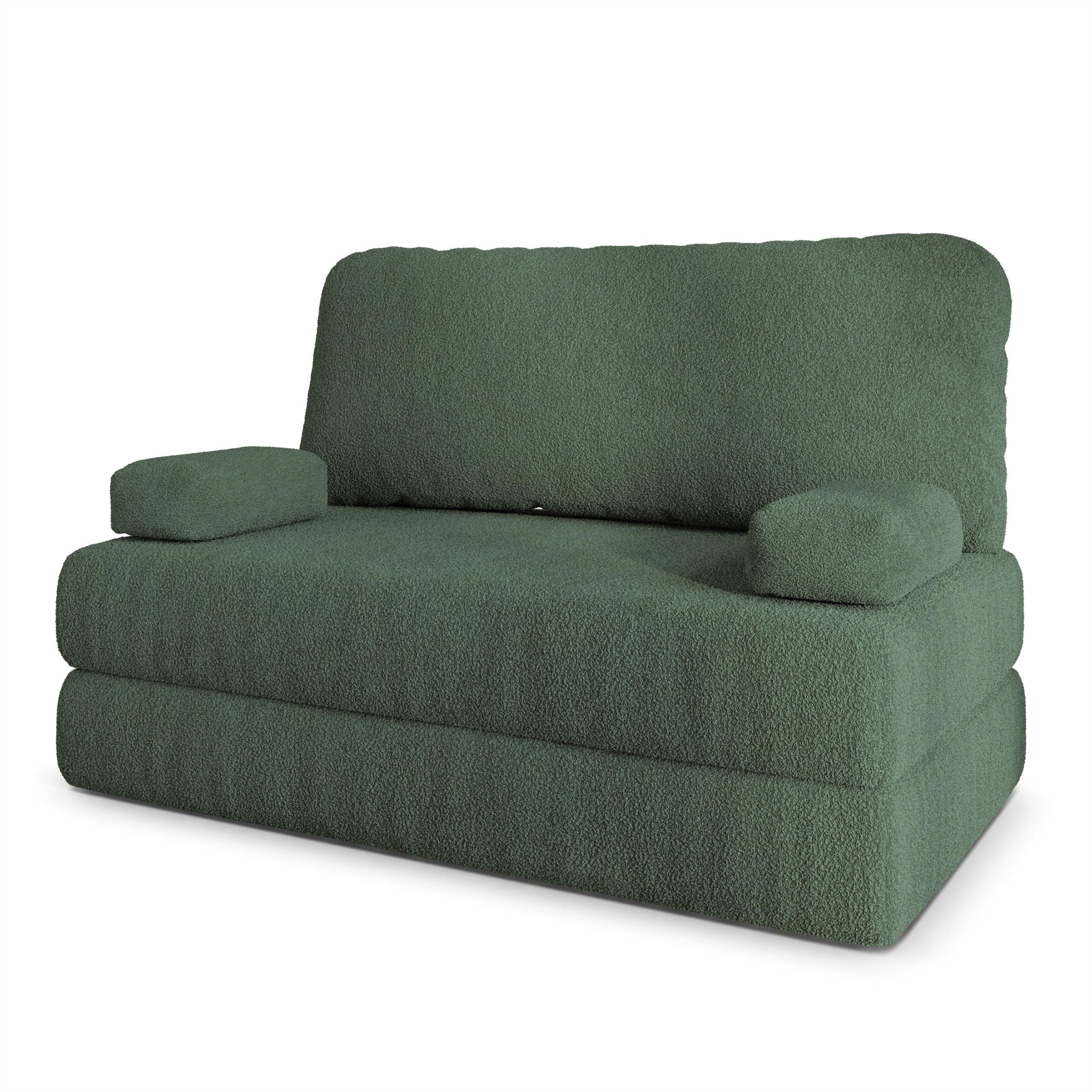 BETTSOFA KESTE aus Schaumstoff Bucle-Stoff Grün Schlaffunktion - Grün, Textil (140/86/60cm) - MASSENO