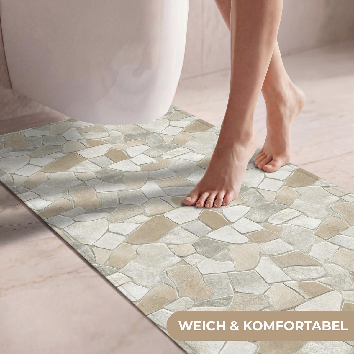 WC-VORLEGER Mosaik - Steine - Beige Toilettenvorleger 60x120 cm - Beige, Textil (60/1cm) - OnlyWow