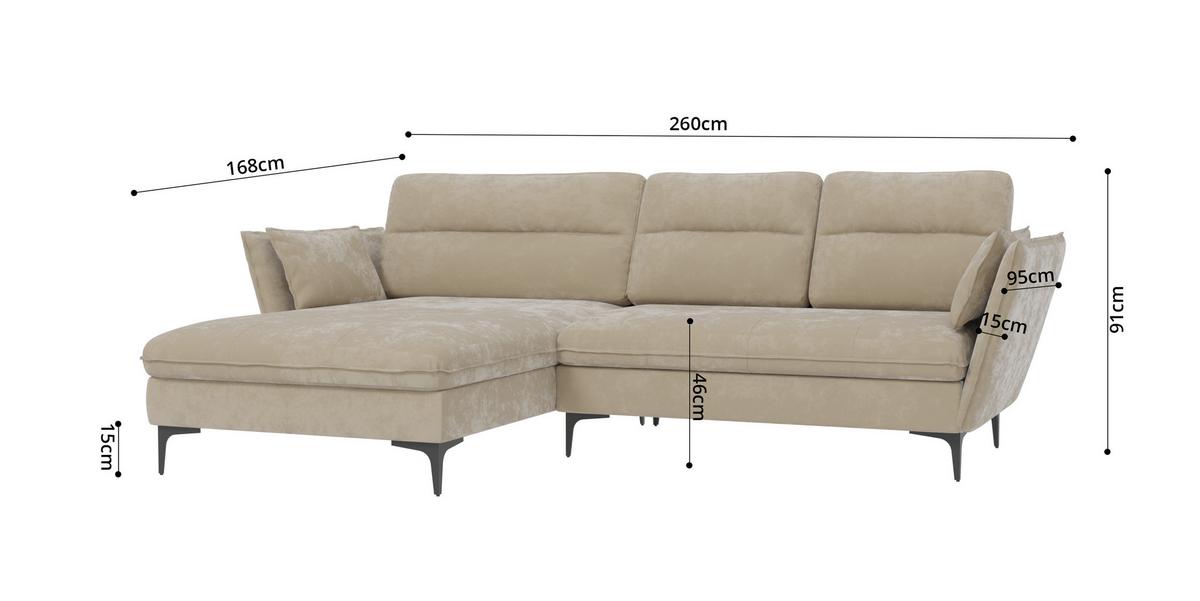ECKSOFA Mira Beige Samt-Stoff - Beige/Schwarz, Textil/Metall (260/168cm) - S-Style