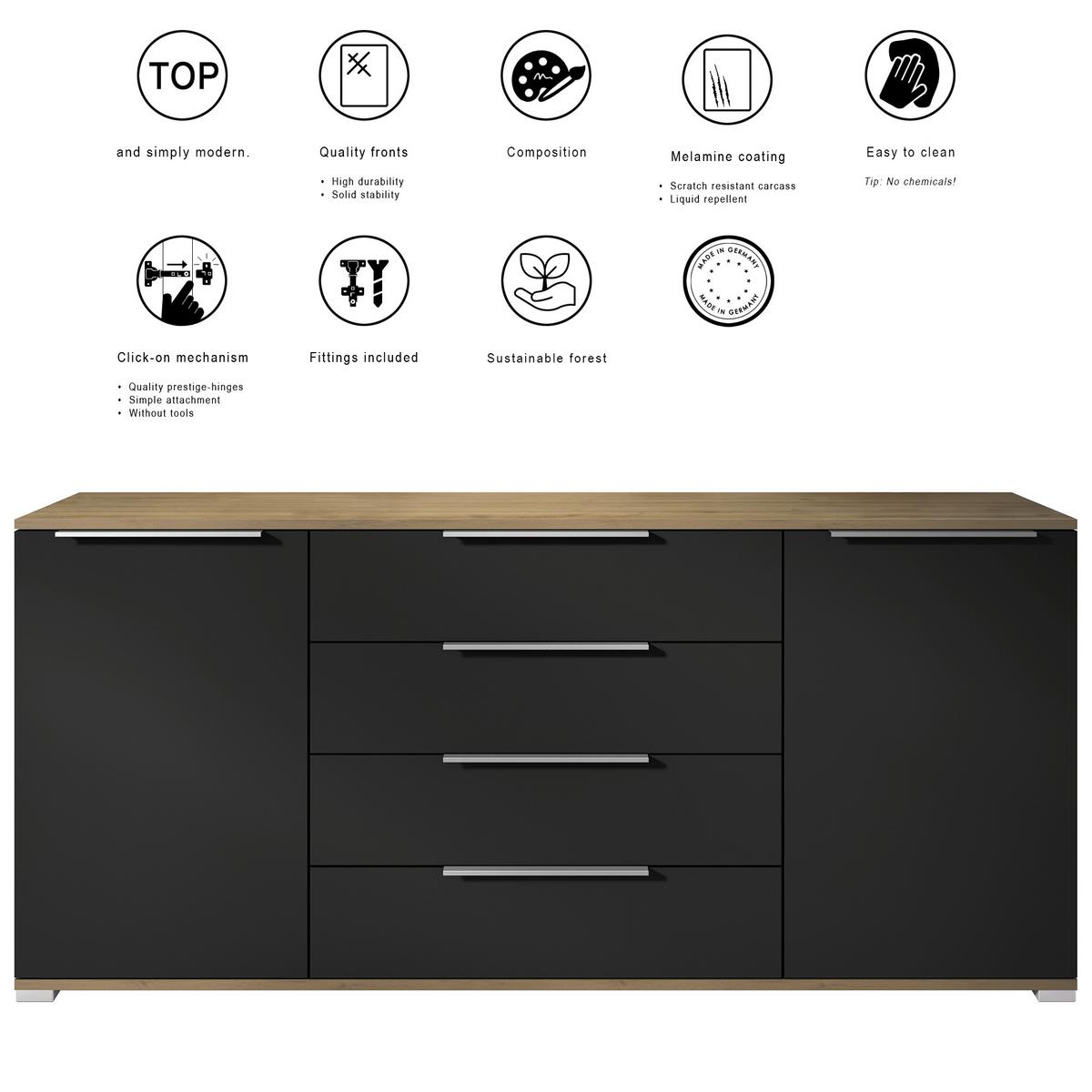SIDEBOARD Linio Eiche Evoke - Eiche San Remo, Holzwerkstoff (166.5/75.5/35cm) - Vladon