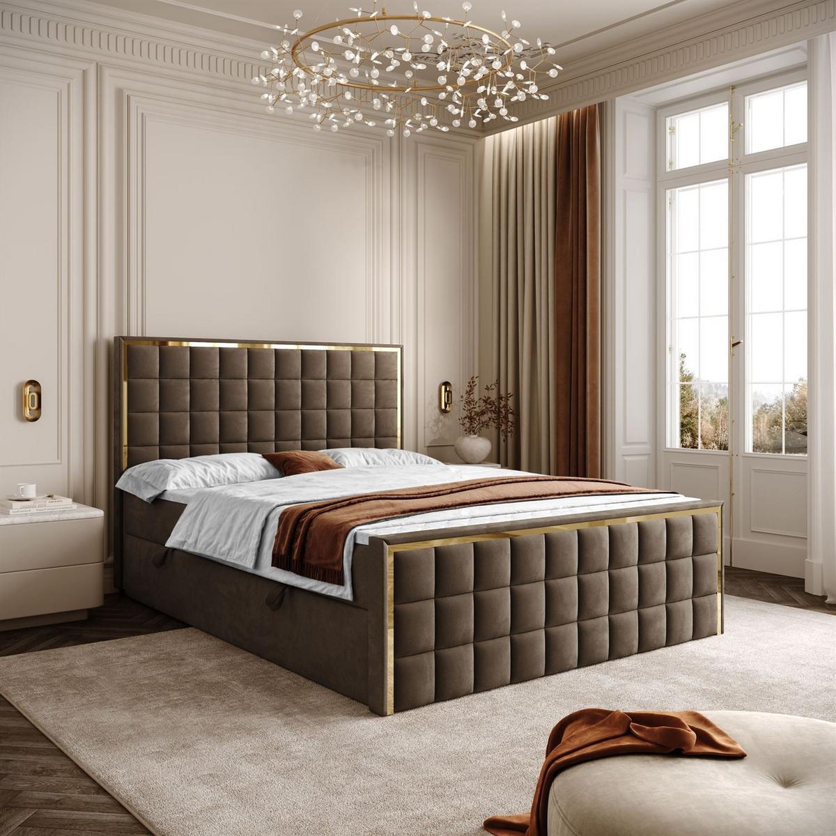 BOXSPRINGBETT ISADORA II GOLD mit Bettkasten und Topper 140x200 cm Royal Velvet 196 - Braun, Textil - Lookway
