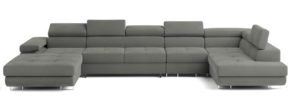 WOHNLANDSCHAFT VELORA R-S Hellgrau Velours-Stoff mit Schlaffunktion - Hellgrau, Holz (419/90/202cm) - MASSENO